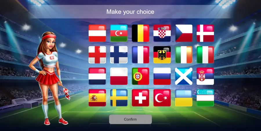 Pantalla de selección de país en Penalty Shoot Out